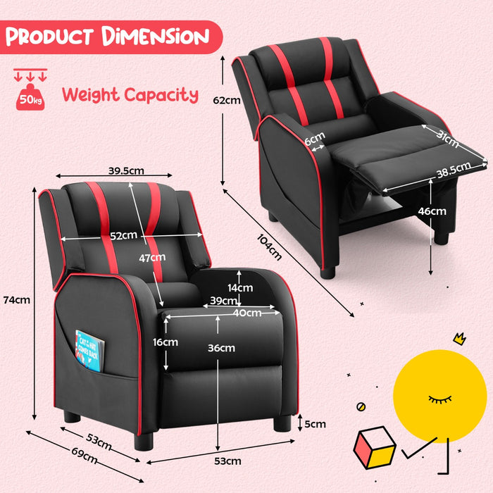 Kids Recliner Furniture - Adjustable Backrest Footrest & Side Pockets Chair in Blue - Ideal Comfort Solution for Children