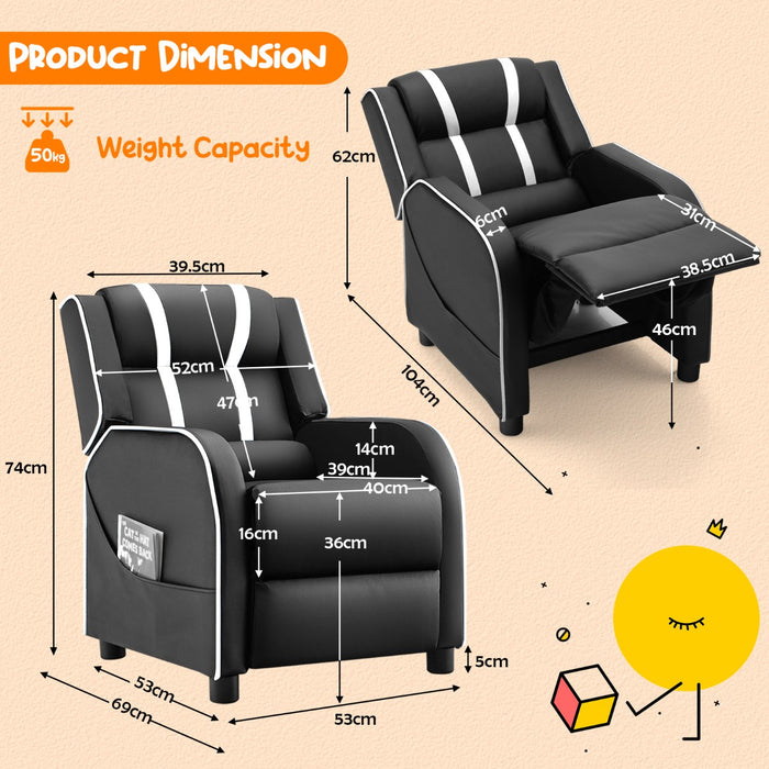 Kids Recliner Furniture - Adjustable Backrest Footrest & Side Pockets Chair in Blue - Ideal Comfort Solution for Children