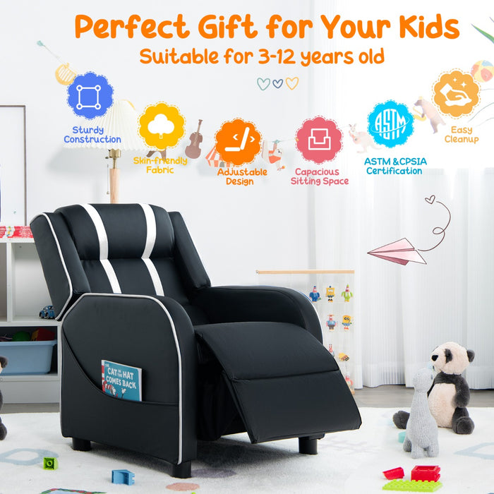 Kids Recliner Furniture - Adjustable Backrest Footrest & Side Pockets Chair in Blue - Ideal Comfort Solution for Children
