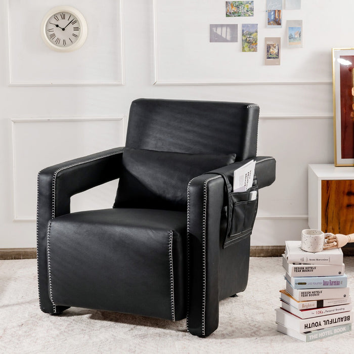 Accent Chair with Footstool - Upholstered Padded Seat and Lumbar Pillow in Black - Ideal Comfortable Seating Solution for Home Relaxation