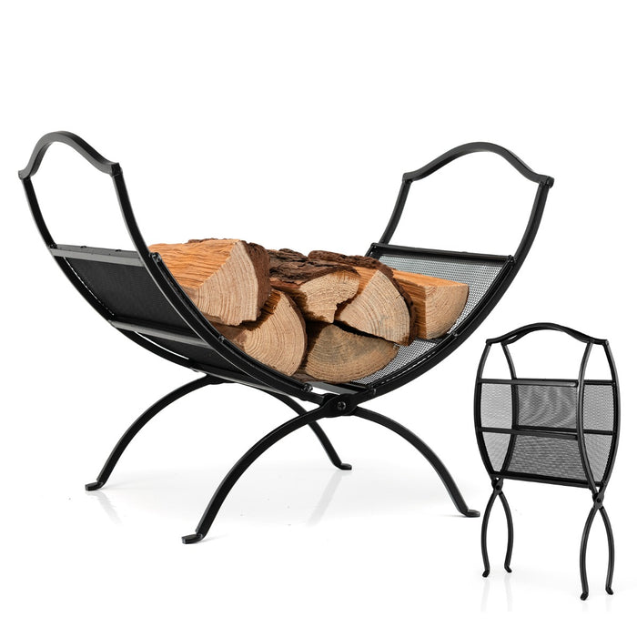 Portable Fireplace Log Rack - Convenient Handle, Black Finish - Ideal for Easy Log Storage and Transport