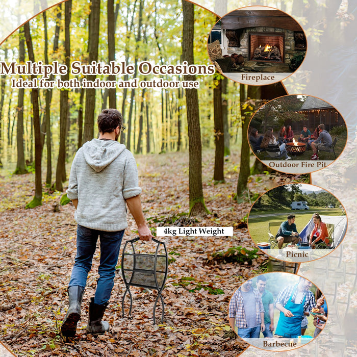 Portable Fireplace Log Rack - Convenient Handle, Black Finish - Ideal for Easy Log Storage and Transport