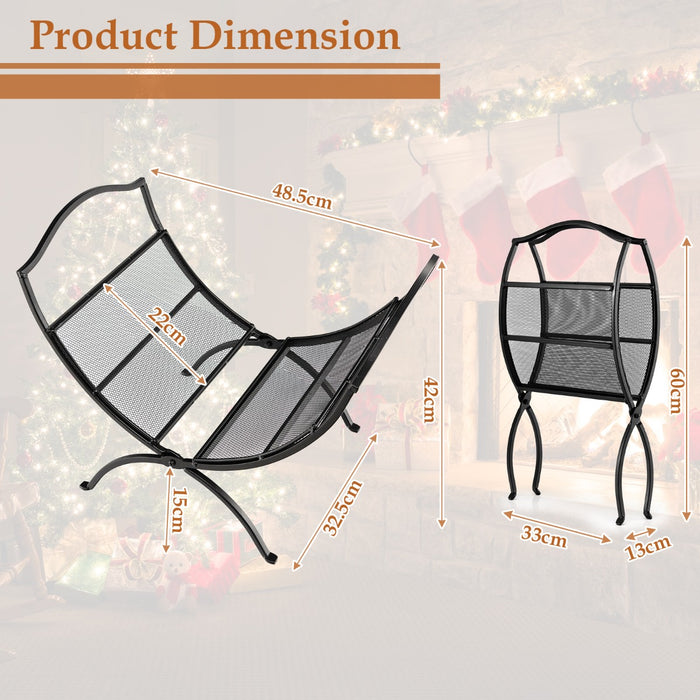 Portable Fireplace Log Rack - Convenient Handle, Black Finish - Ideal for Easy Log Storage and Transport
