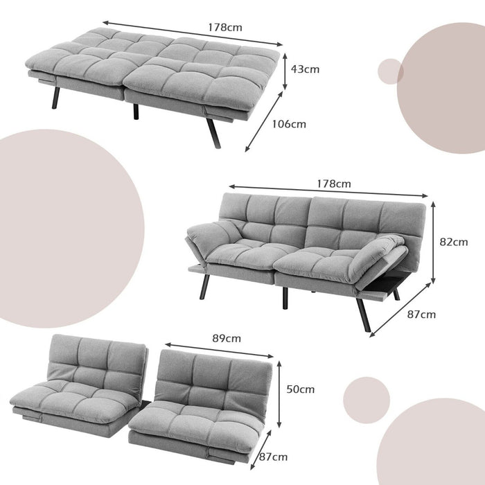2 Seater Convertible Sofa Bed with Reclining Backrest-Brown