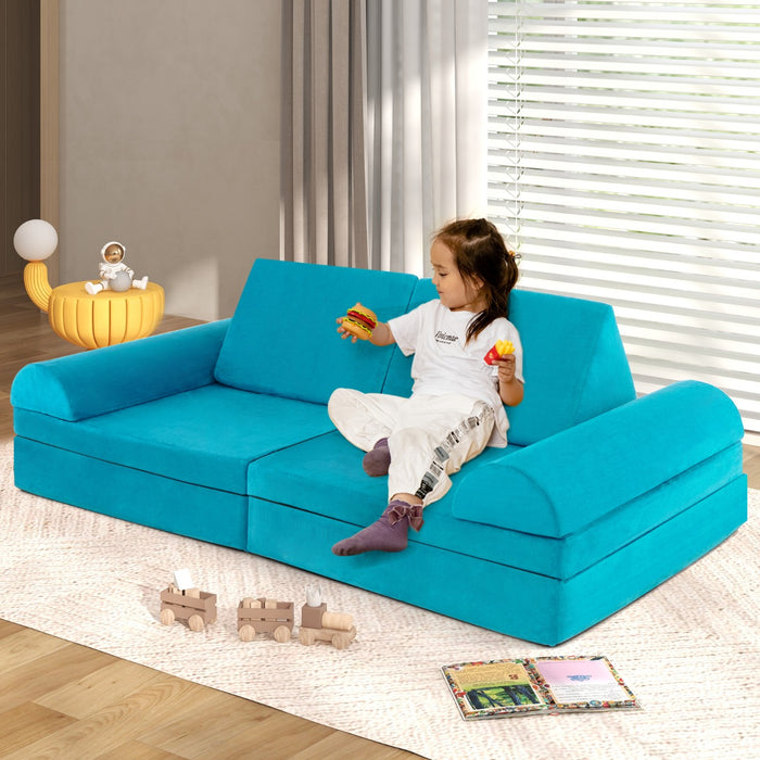 Modular Convertible Play Couch - 6 Piece Kids Sofa in Vibrant Green - Ideal for Fun and Creative Playtime Activities