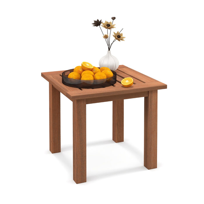 Outdoor Patio Hardwood Side Table with Slatted Tabletop Design - Perfect For Outdoor Decor & Functional Living Space