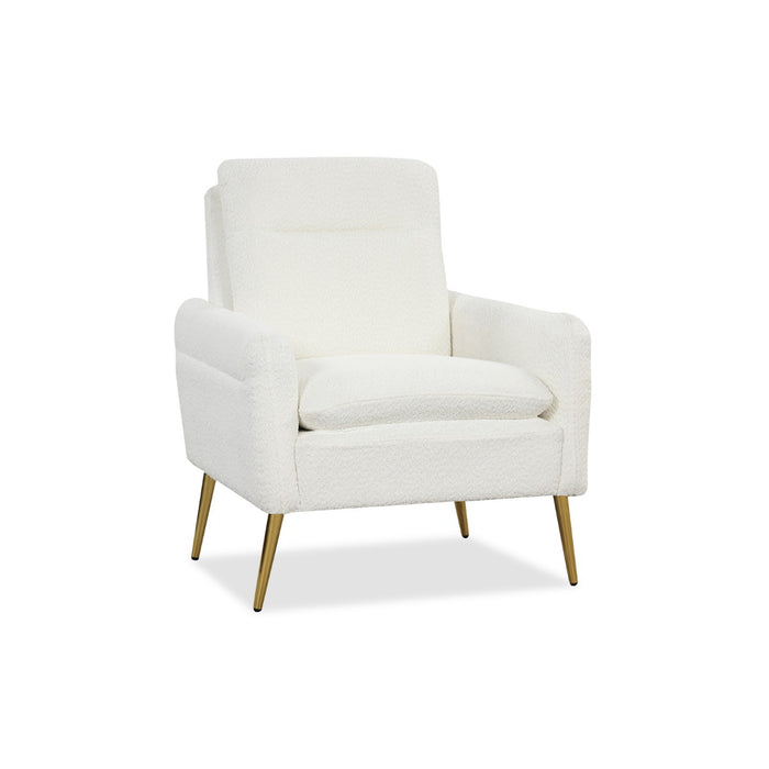 Sherpa Upholstered Armchair - White Chair with Tapered Metal Legs - Perfect for Stylish and Comfortable Seating Solution