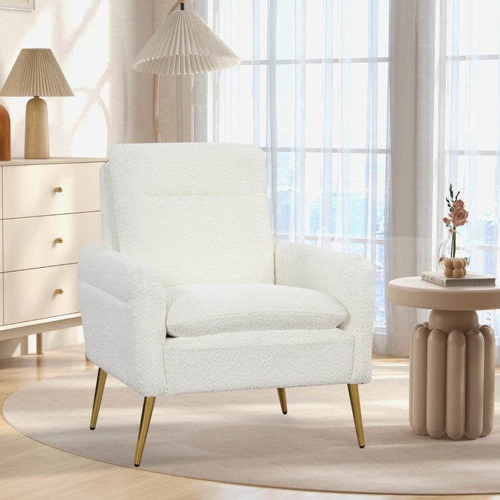 Sherpa Upholstered Armchair - White Chair with Tapered Metal Legs - Perfect for Stylish and Comfortable Seating Solution