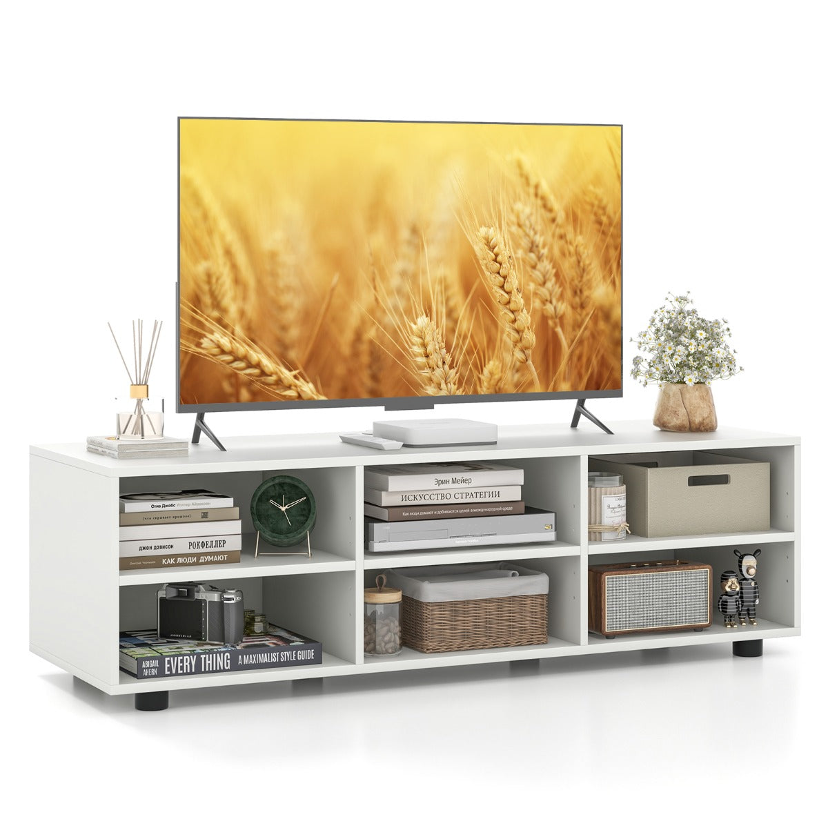 Cubby 6 - White TV Stand and Console Table with Adjustable Shelves - Ideal for Modern Interior Design Enthusiasts