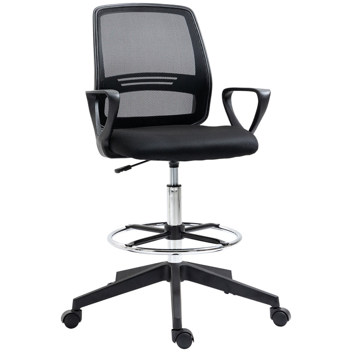 Ergonomic Mesh Drafting Chair - Tall, Adjustable-Height Office Seat with Footrest & 360° Swivel - Ideal for Architects and Artists