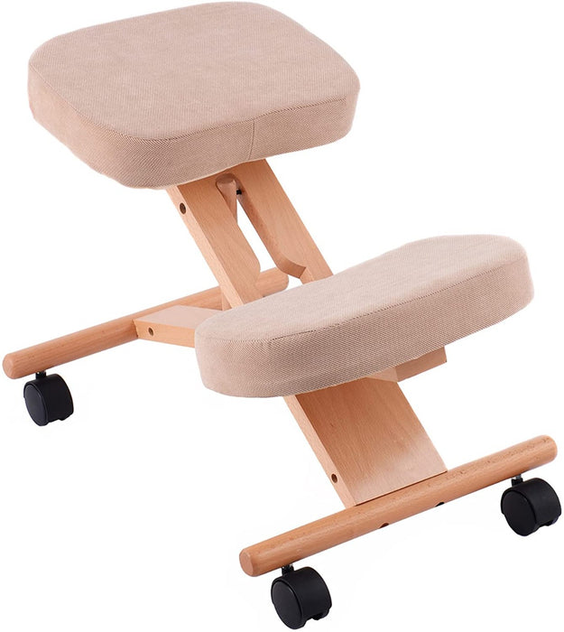 Wooden Orthopaedic Kneeling Stool with Ergonomic Posture Frame in Beige - Ideal for Improving Posture and Easing Back Pain