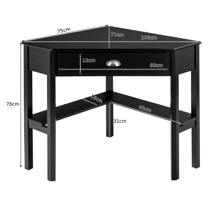 Corner Table Brand - Computer Desk with Drawer and Shelves in Black - Ideal for Home Office and Study Spaces