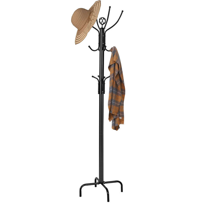 Freestanding Metal Coat Stand - Modern Design with 12 Hooks, 4-Leg Base - Convenient for Bedroom and Entryway Organization