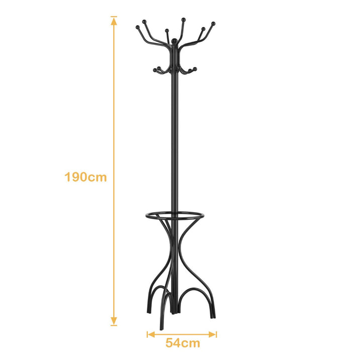 Freestanding Metal Coat Stand - Modern Design with 12 Hooks, 4-Leg Base - Convenient for Bedroom and Entryway Organization