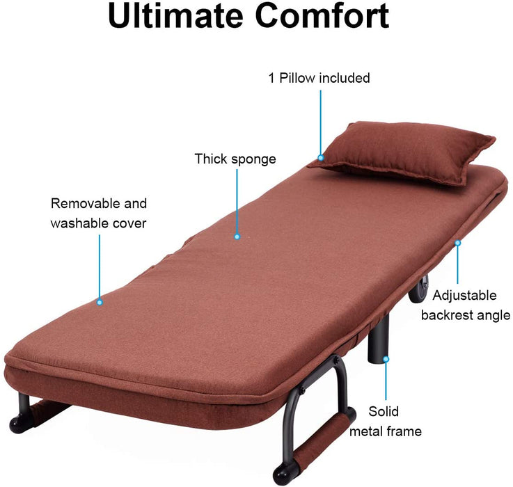 Single Folding Chair Bed with Pillow in Blue - Versatile Seating and Sleep Solution for Small Spaces - Ideal for Overnight Guests and Compact Living Areas