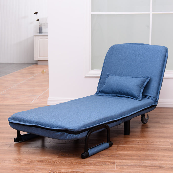 Single Folding Chair Bed with Pillow in Blue - Versatile Seating and Sleep Solution for Small Spaces - Ideal for Overnight Guests and Compact Living Areas