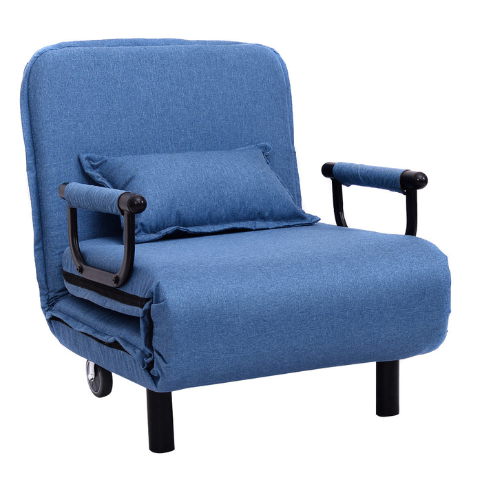 Single Folding Chair Bed with Pillow in Blue - Versatile Seating and Sleep Solution for Small Spaces - Ideal for Overnight Guests and Compact Living Areas