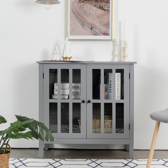 Grey Modern Wooden Storage Cabinet - 2 Tempered Glass Doors Furniture - Ideal for Organizing and Storing Items
