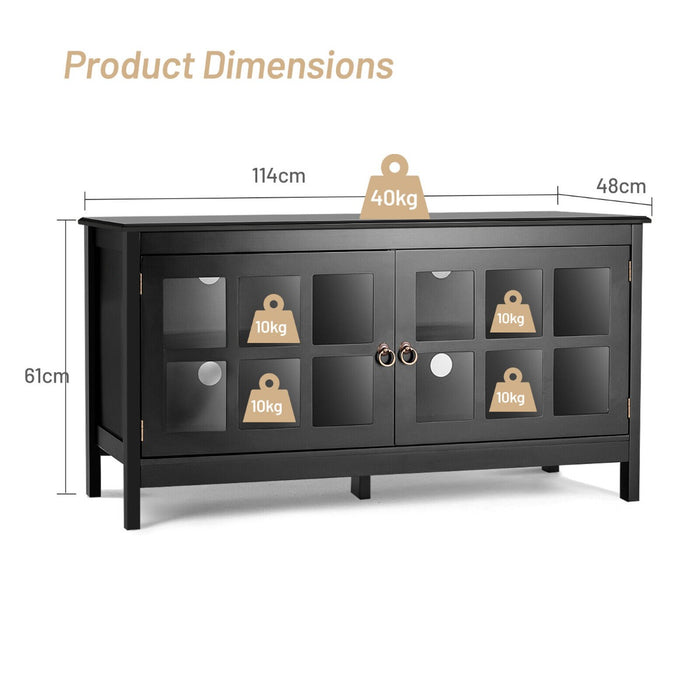 Contemporary Wooden TV Stand - Tempered Glass Doors, Suitable for TVs up to 50", Black - Ideal for Modern Home Entertainment Systems