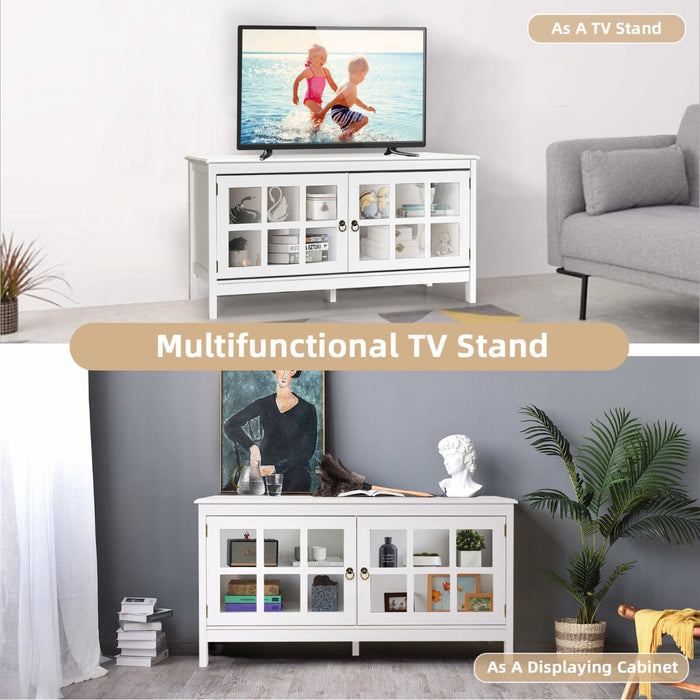 Contemporary Wooden TV Stand - Tempered Glass Doors, Suitable for TVs up to 50", Black - Ideal for Modern Home Entertainment Systems