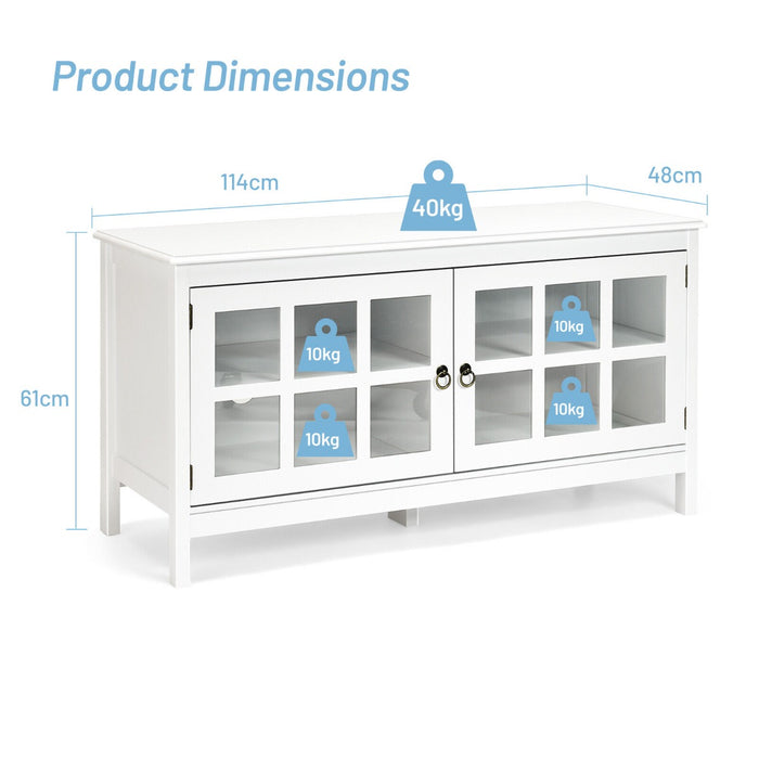 Contemporary Wooden TV Stand - Tempered Glass Doors, Suitable for TVs up to 50", Black - Ideal for Modern Home Entertainment Systems