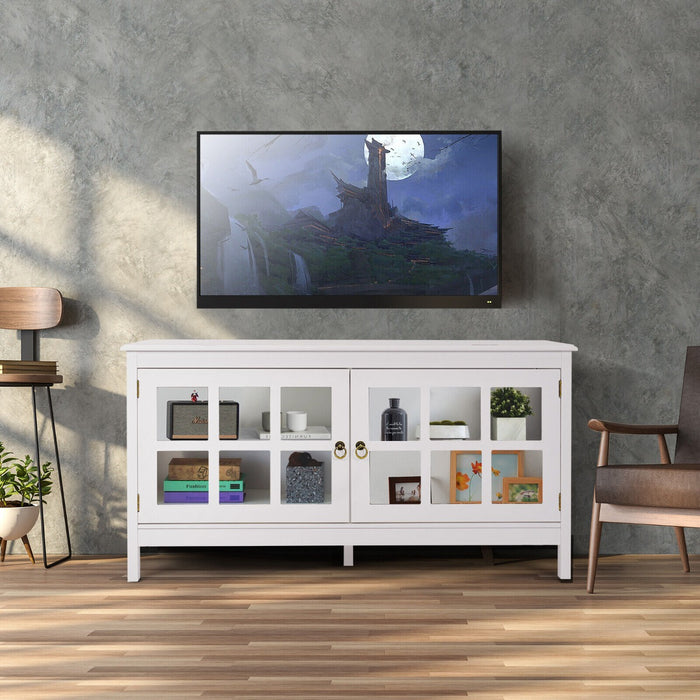 Contemporary Wooden TV Stand - Tempered Glass Doors, Suitable for TVs up to 50", Black - Ideal for Modern Home Entertainment Systems