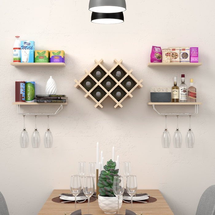 Wallniture Napa - Four-Tier Floating Wall Mounted Wine Rack with Glass Storage - Ideal for Home Bar and Wine Enthusiasts