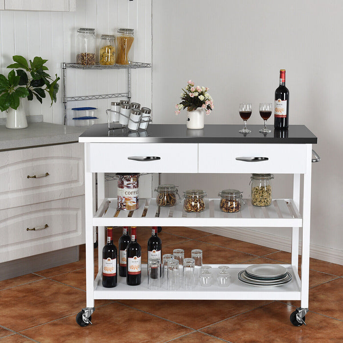 Kitchen Trolley - Rolling Storage Solution with 2 Drawers and Towel Bar in White - Ideal for Maximizing Kitchen Space