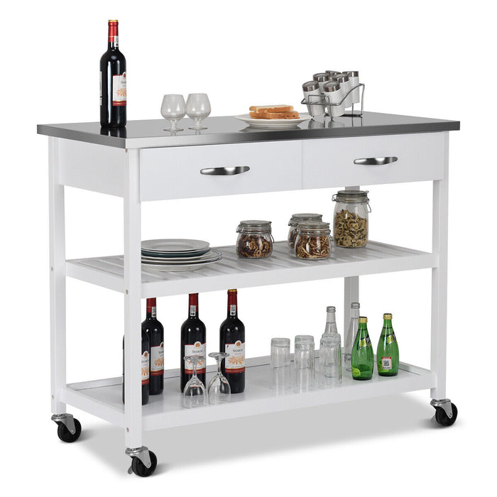 Kitchen Trolley - Rolling Storage Solution with 2 Drawers and Towel Bar in White - Ideal for Maximizing Kitchen Space