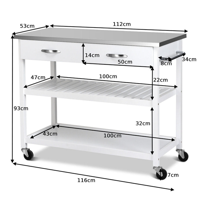 Kitchen Trolley - Rolling Storage Solution with 2 Drawers and Towel Bar in White - Ideal for Maximizing Kitchen Space