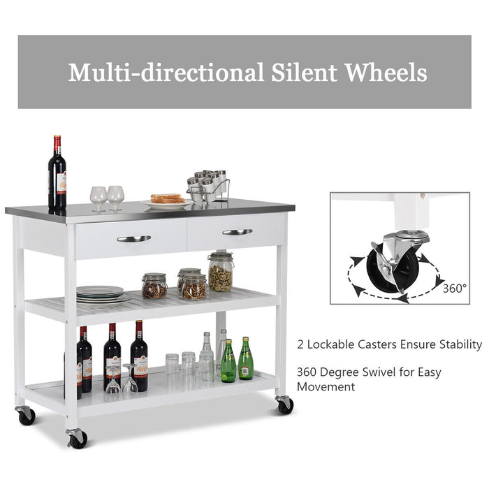 Kitchen Trolley - Rolling Storage Solution with 2 Drawers and Towel Bar in White - Ideal for Maximizing Kitchen Space