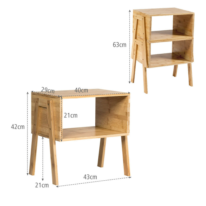 Set of 2 Stackable Tables - Bedside Furniture with Open Storage Compartment - Ideal for Maximizing Bedroom Space