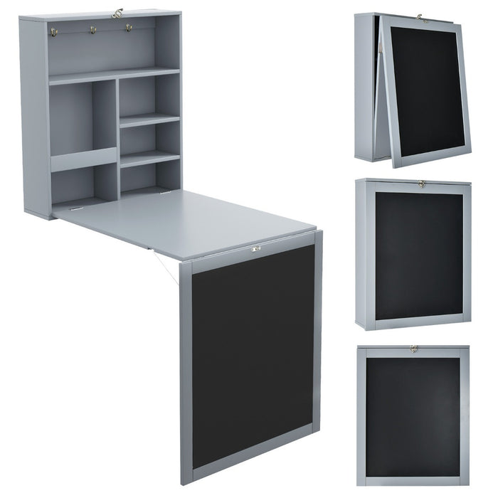 Floating Computer Desk - Wall Mounted with 3-Tier Tilt Storage Partition in Black - Ideal for Space Saving and Organized Workspace