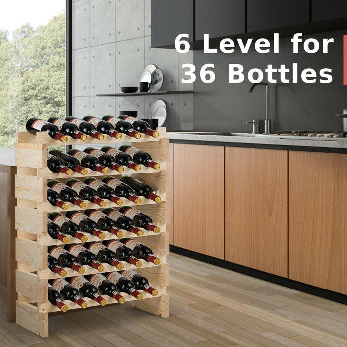 6 Tier Wine Rack - Stackable Design for 36 Bottle Storage - Ideal for Wine Enthusiasts and Collectors