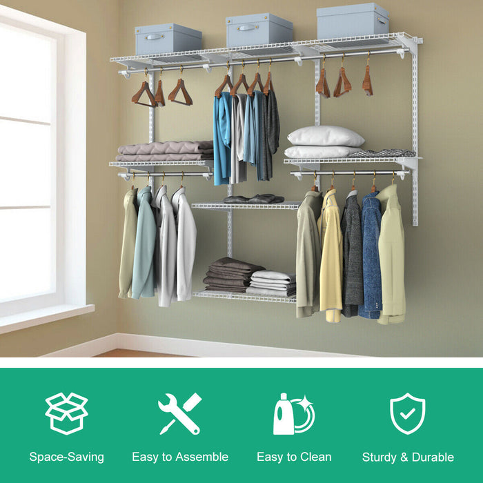 Closet Organizer System - With Hanging Rod and Adjustable Metal Rail - Ideal for Wardrobe Space Maximization and Clothing Organization