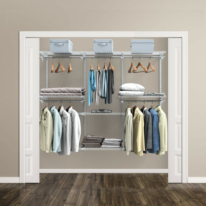 Closet Organizer System - With Hanging Rod and Adjustable Metal Rail - Ideal for Wardrobe Space Maximization and Clothing Organization