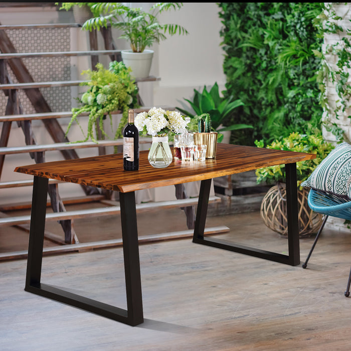 Acacia Wood Furniture - Solid Wood Dining Table with Durable Metal Frame - Ideal Piece for Dining Room Decor and Dinner Parties