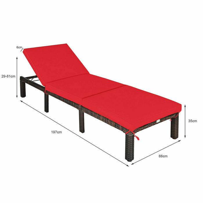 Rattan - Sun Lounger, Adjustable Backrest, Removable Red Cushion - Perfect for Outdoor Relaxation and Comfort