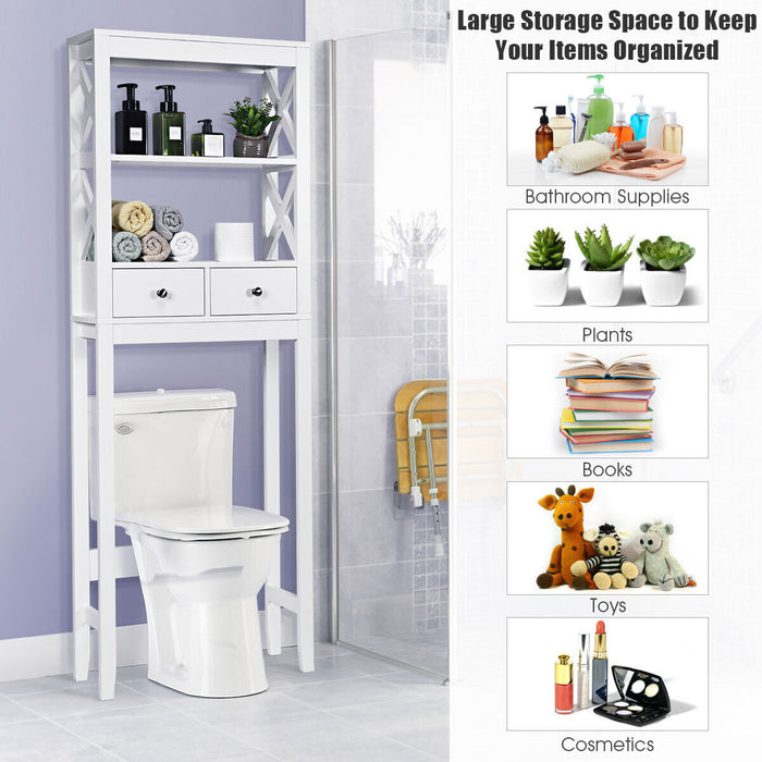 X-Frame - Over The Toilet Storage Shelf with 2 Drawers - Ideal for Bathroom Organization