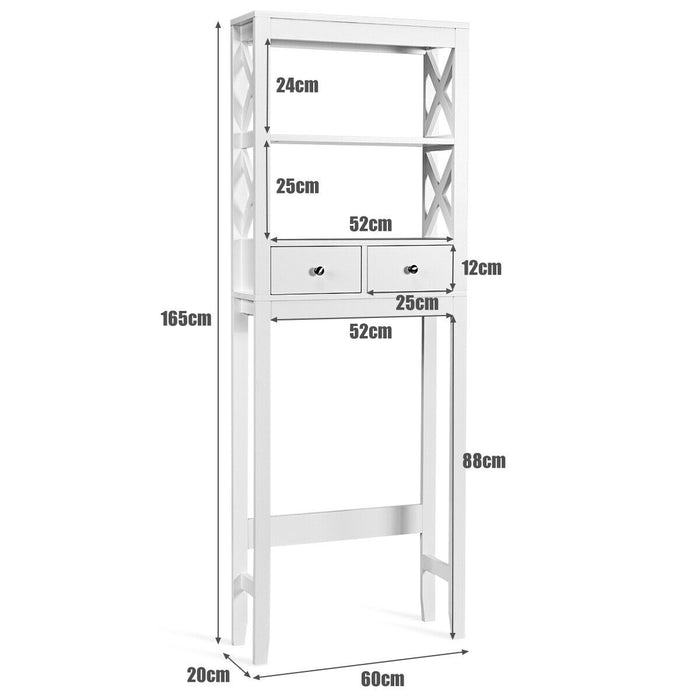 X-Frame - Over The Toilet Storage Shelf with 2 Drawers - Ideal for Bathroom Organization