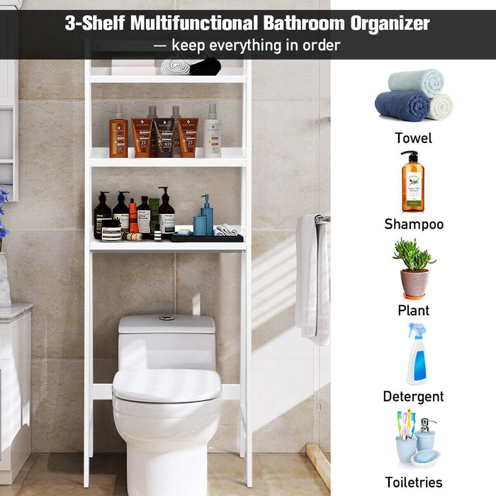 Freestanding Bathroom Rack- 3-Tier Wooden Over Toilet Storage in White - Space-saving Solution for Small Bathrooms