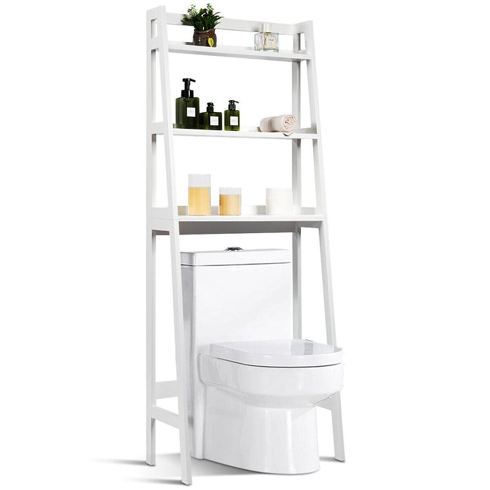 Freestanding Bathroom Rack- 3-Tier Wooden Over Toilet Storage in White - Space-saving Solution for Small Bathrooms