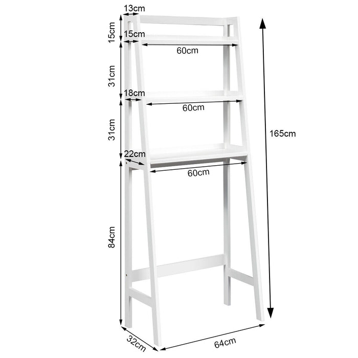 Freestanding Bathroom Rack- 3-Tier Wooden Over Toilet Storage in White - Space-saving Solution for Small Bathrooms