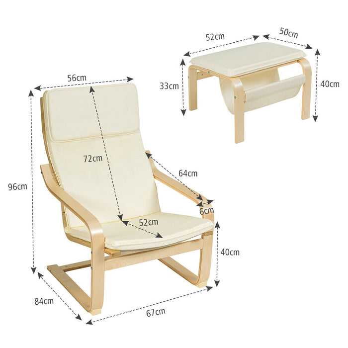 Wooden Lounge Chair Set - White Chair with Footstool and Removable Cushion - Ideal for Comfort and Relaxation