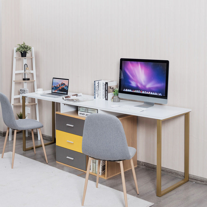 Desk for Two by XYZ - L-Shaped Computer Desk with 3 Storage Drawers and Shelves - Perfect for Collaborative Workstations and Shared Spaces