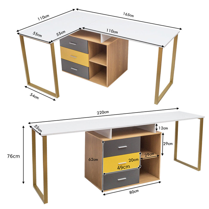 Desk for Two by XYZ - L-Shaped Computer Desk with 3 Storage Drawers and Shelves - Perfect for Collaborative Workstations and Shared Spaces