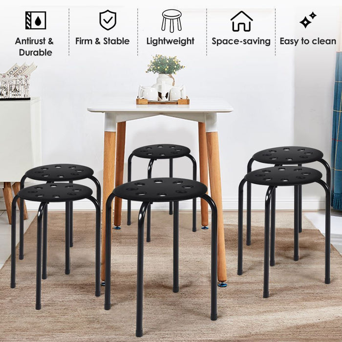 Stackable Chair Set of 6 - Portable Breakfast Dining Chairs for Home, Kitchen, Office in Black - Ideal for Space-Saving Seating Solutions
