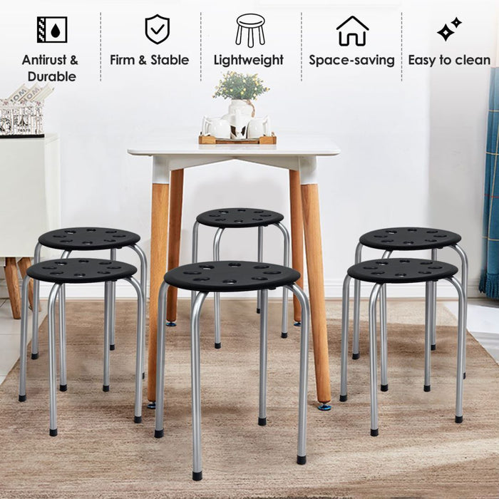 Stackable Chair Set of 6 - Portable Breakfast Dining Chairs for Home, Kitchen, Office in Black - Ideal for Space-Saving Seating Solutions