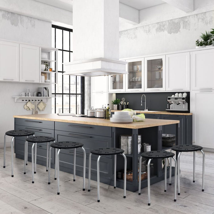 Stackable Chair Set of 6 - Portable Breakfast Dining Chairs for Home, Kitchen, Office in Black - Ideal for Space-Saving Seating Solutions