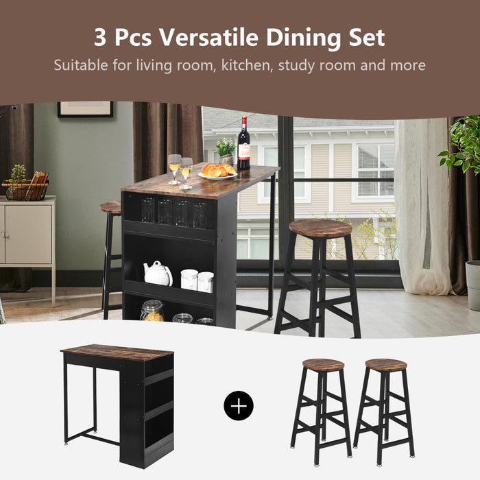 Industrial 3-Piece Set - Kitchen Dining Bar Table with 2 Stools in Brown - Ideal for Compact Spaces & Casual Dining